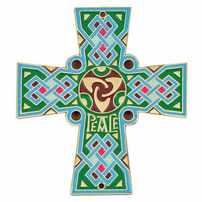 Bronze Celtic Cross House Blessing Wall Plaque Green & Blue -  - 2501