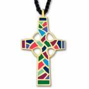 Celtic Cross Christ Bronze with Enamel Color Pendant w/Cord - 2Pk