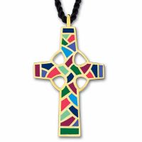 Celtic Cross Christ Bronze with Enamel Color Pendant w/Cord - 2Pk