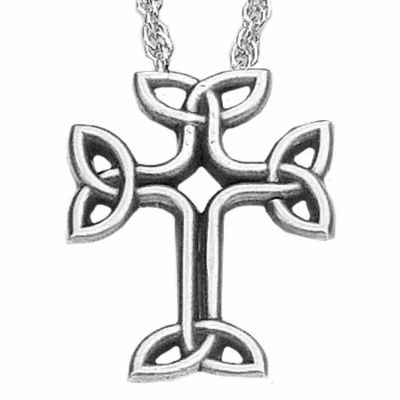 Celtic Knot Antiqued Silver Plated Cross Pendant w/Chain - (Pack of 2) -  - P-173