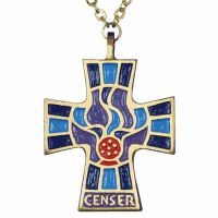 Censer Cross Enameled Colors on Bronze Pendant w/Chain - (Pack of 2)