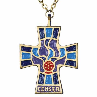Censer Cross Enameled Colors on Bronze Pendant w/Chain - (Pack of 2) -  - 493