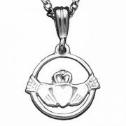Claddagh Sterling Silver Pendant - w/ Rhodium Plated Chain
