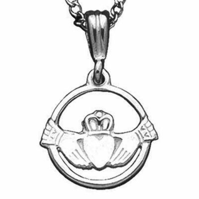 Claddagh Sterling Silver Pendant - w/ Rhodium Plated Chain -  - 054-S