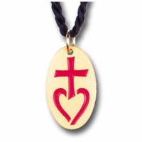Cross/Heart Red Enameled Pendant with 33 inch Cord - (Pack of 2)