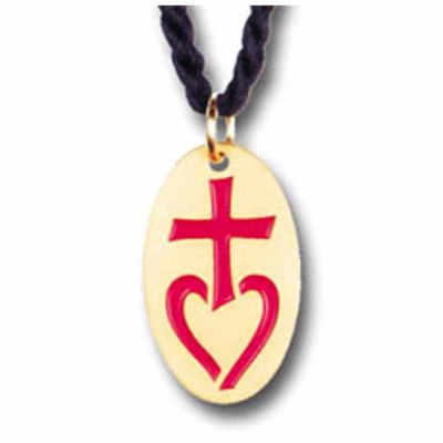 Cross/Heart Red Enameled Pendant with 33 inch Cord - (Pack of 2) -  - 989