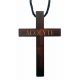 Custom Engraved Dark Olive Wood Cross Necklace w/33in. Black Cord 2Pk -  - P-29