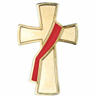 Deacon Gold Plated & Red Enameled Cross Lapel Pin - (Pack of 2) -  - B-07