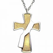 Deacon's Cross 2-toned Gold and Nickel Plated Pendant w/Chain