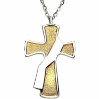 Deacon's Cross 2-toned Gold and Nickel Plated Pendant w/Chain