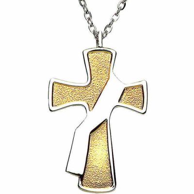 Deacon s Cross 2-toned Gold and Nickel Plated Pendant w/Chain -  - M-37