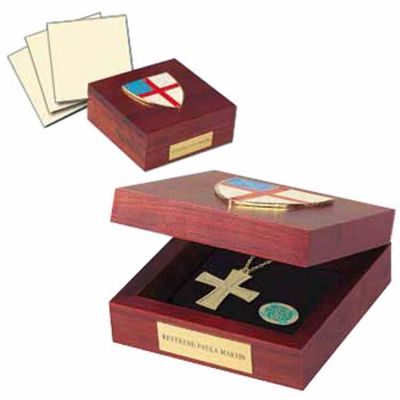 Episcopal Keepsake Box Wood w/ Gold Plate Shield -  - CH-101-BOX