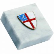 Episcopal Shield Paperweight 2x2in. Carerra Marble Base