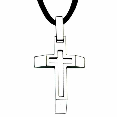 Father & Son Stainless Steel Cross Necklace w/Cord -  - J-11