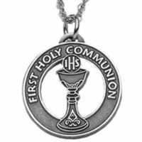 First Holy Communion Antiqued Pewter Pendant on Chain - (Pack of 2)