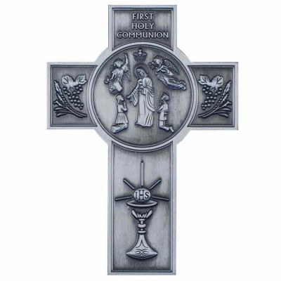 First Holy Communion Wall Cross Pewter Plaque -  - 303