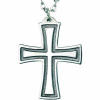 Flared Sterling Silver Cross - with 28 inch Rhodium Chain