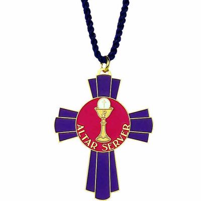 Gold Plated Altar Server Pendant w/Enameled Colors w/Blue Cord - 2Pk -  - 473