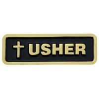 Gold Plated/Black Enameled Latin Cross Usher Church Badge (2 Pack) 2Pk