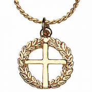 Gold Plated Cross Necklace on Wreath w/Chain - (Pack of 2)