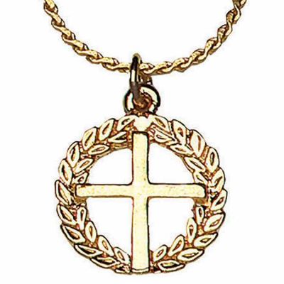 Gold Plated Cross Necklace on Wreath w/Chain - (Pack of 2) -  - G-21