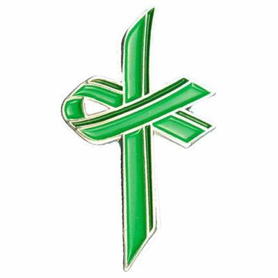 Green Awareness Ribbon Cross Lapel Pin - BiPolar, Cerebral Palsy - 2Pk -  - A-08