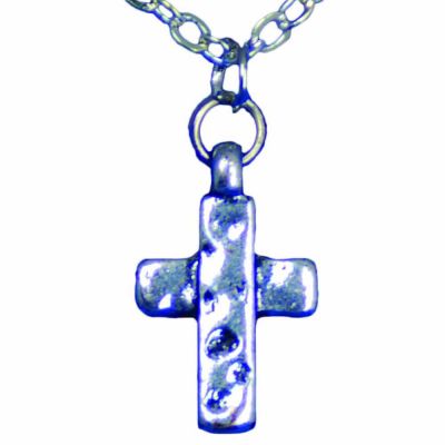 Hammered Silver Plated Cross Pendant w/Chain - (Pack of 2) -  - 2057