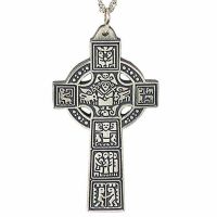 High Celtic Cross of Ireland Silver Plated Pendant w/Chain