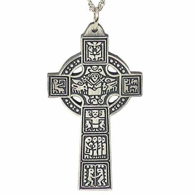 High Celtic Cross of Ireland Silver Plated Pendant w/Chain -  - 1664