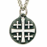 Jerusalem Antiqued & Polished Pewter Cross Necklace w/Chain - 2Pk