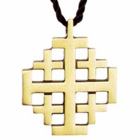 Jerusalem Polished Bronze Cross Pendant w/Brown Cord - (Pack of 2)