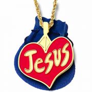 Jesus Heart Youth Gold Plated & Red Enameled Pendant w/Chain - 2Pk