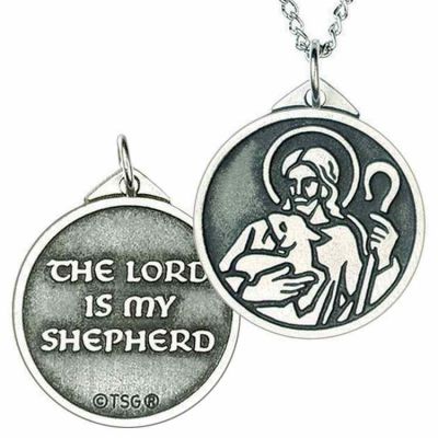 Lord is My Shepherd Solid Polished Pewter Pendant w/Chain - 2Pk -  - P-145
