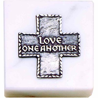 Love One Another Paperweight, Pewter Medal on 2x2in. Marble - 2Pk -  - P-86
