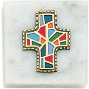 2 Pack -Monogram of Christ Paperweight 2x2 Carrara Marble Base