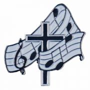Musical Notes Black Silver Plated - Wite Enameled Cross Lapel Pin 2Pk