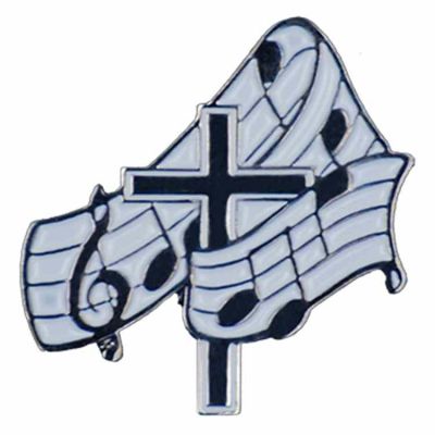 Musical Notes Black Silver Plated - Wite Enameled Cross Lapel Pin 2Pk -  - B-117