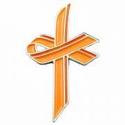 Orange Awareness Ribbon Cross Lapel Pin - Leukemia, Hunger - 2Pk