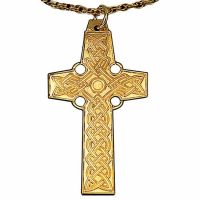 Pectoral Celtic Gold Plated Cross Pendant w/Chain