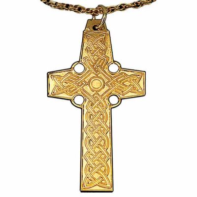 Pectoral Celtic Gold Plated Cross Pendant w/Chain -  - 926