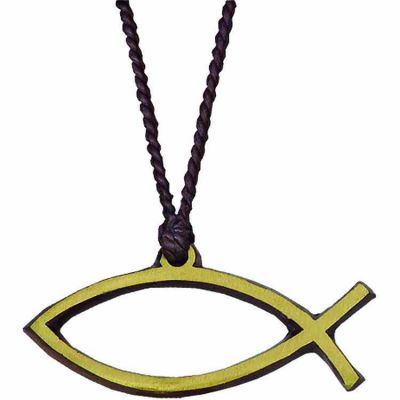 Pectoral Fish Brass Pendant with 32 inch Brown Cord - (Pack of 2) -  - 845