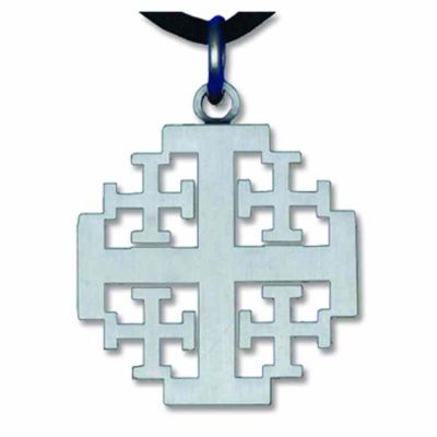 Pewter Finished Jerusalem Cross Necklace w/Cord - (Pack of 2) -  - P-17