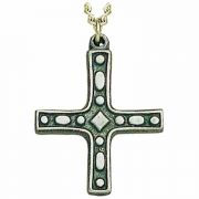 Pewter Gemmed Cross Necklace w/Chain - (Pack of 2)