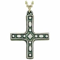 Pewter Gemmed Cross Necklace w/Chain - (Pack of 2)