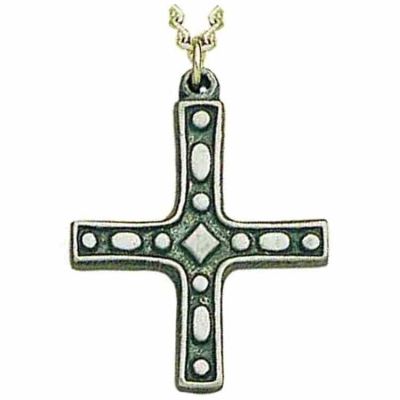 Pewter Gemmed Cross Necklace w/Chain - (Pack of 2) -  - P-127