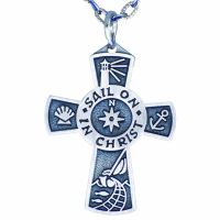Pewter (Sail on in Christ) Nautical Images Necklace w/Chain - 2Pk