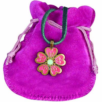Pink Daisy Pendant on Cord w/Coordinating Suede Pouch - (Pack of 2) -  - Y-335