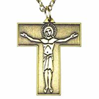 Polished Bronze Tau Cross with 24 inch Chain - (Pack of 2)