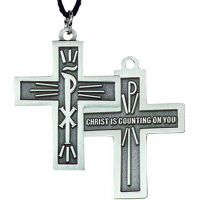Resurrected Jesus Retreat Cross Necklace w/Cord - (Pack of 2)