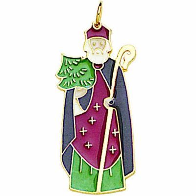Saint Nicholas Gold Plated w/Inlaid Enamel Colors Ornament/Pendant 2Pk -  - B-50